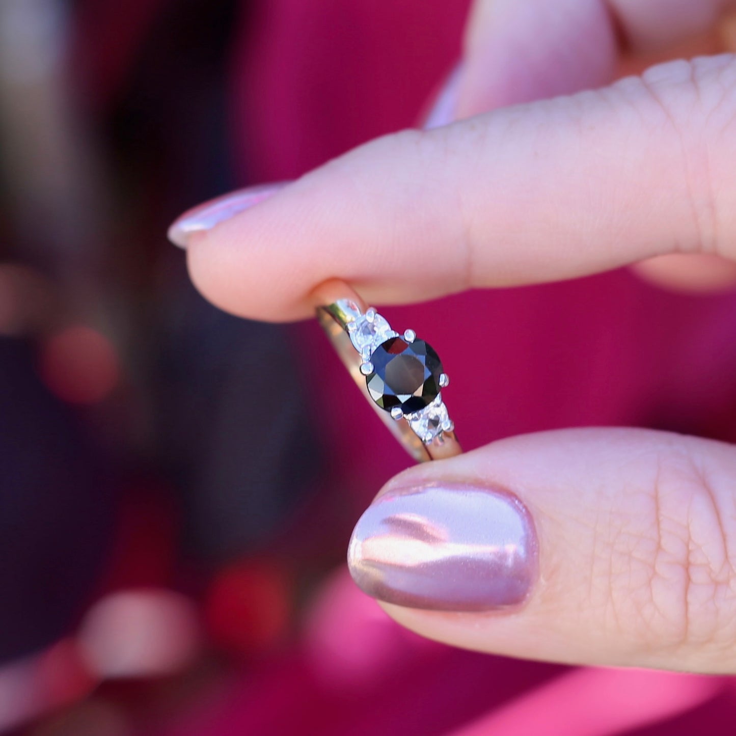 1.5ct Natural Green Sapphire and White Zircon Trilogy Ring, 9ct Gold, size N1/2 or just under 7