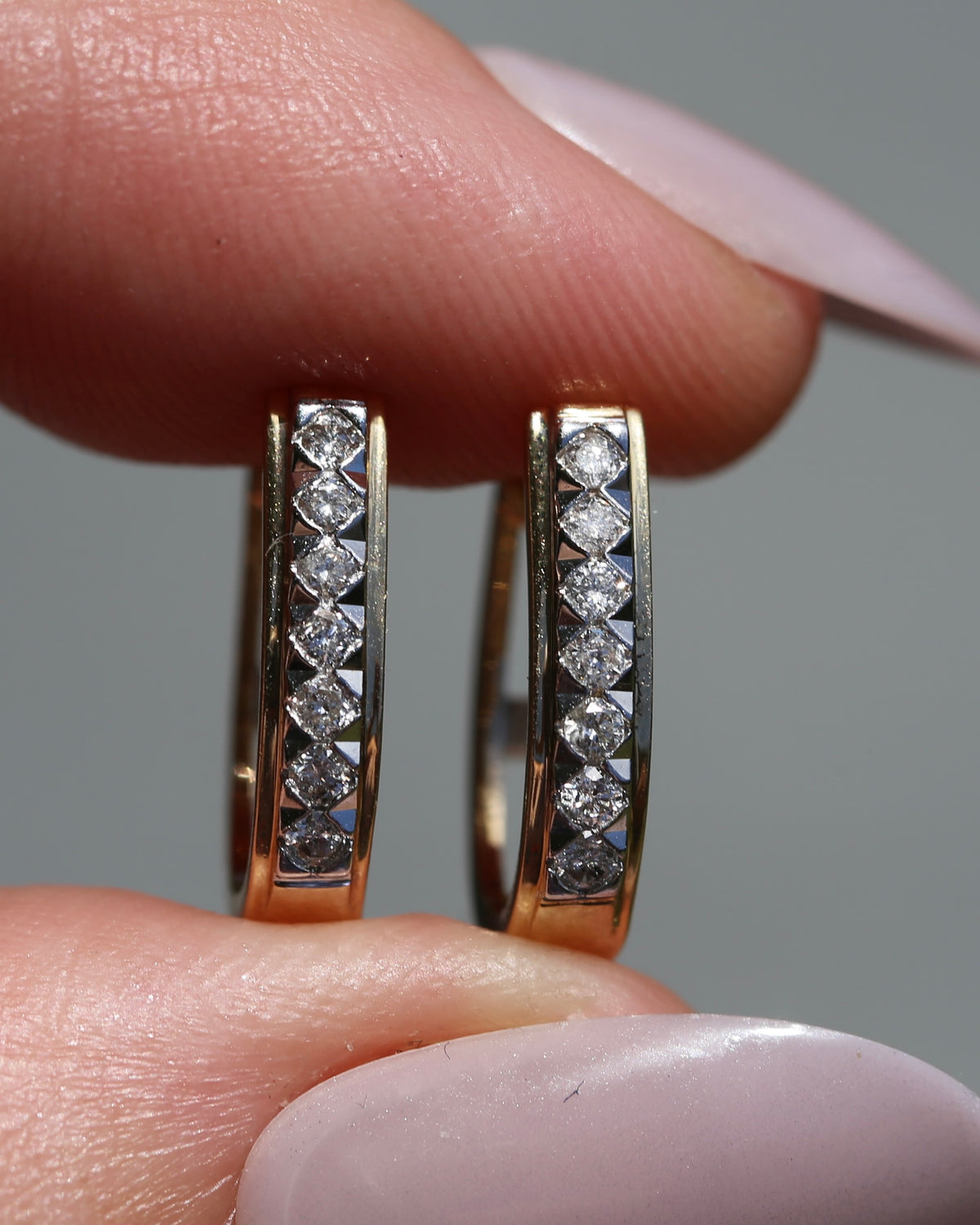 Mixed Metal Natural Diamond Huggies, 10ct Yellow and White Gold, 16 x 3.4mm, 2.45g