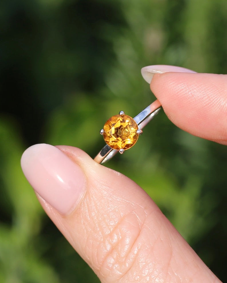Vibrant Orange Citrine Ring, Sterling Silver, size P or 7.5, 3.1g