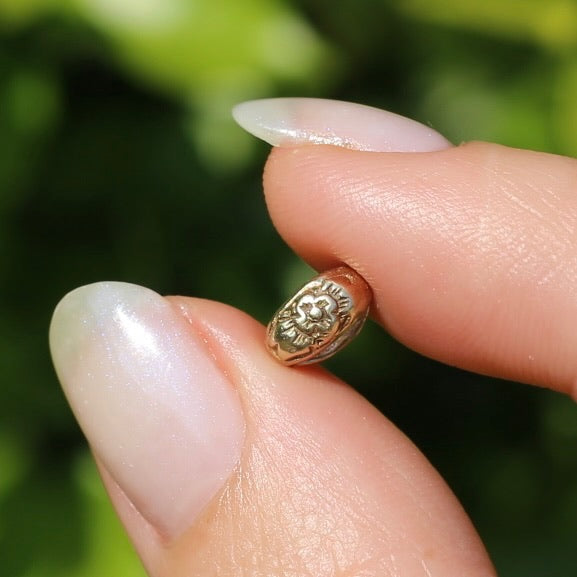 Vintage Likely Australian Made Floral Engraved Gold Beads, 9ct Yellow Gold, 0.5g each