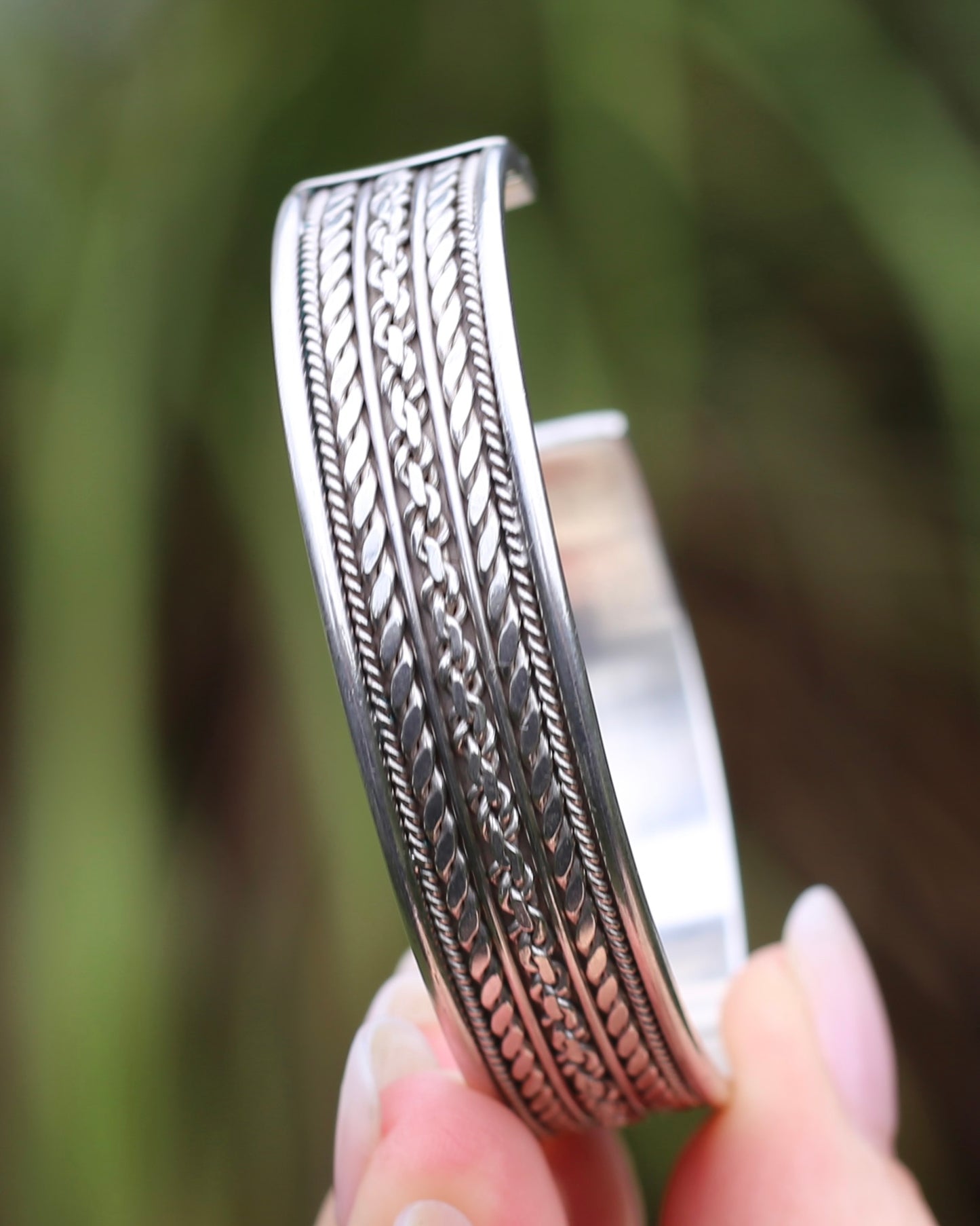 Gorgeous Twisted Rope Sectioned Cuff Bangle, Sterling Silver, sizeable, 31.25g