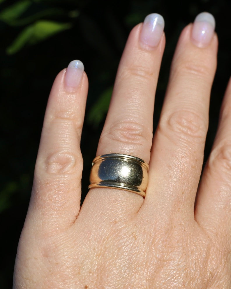 Chunky 12.8mm Domed Ring, 9ct Yellow Gold, size P1/2 or 8 (fits more like O1/2), 5.66g