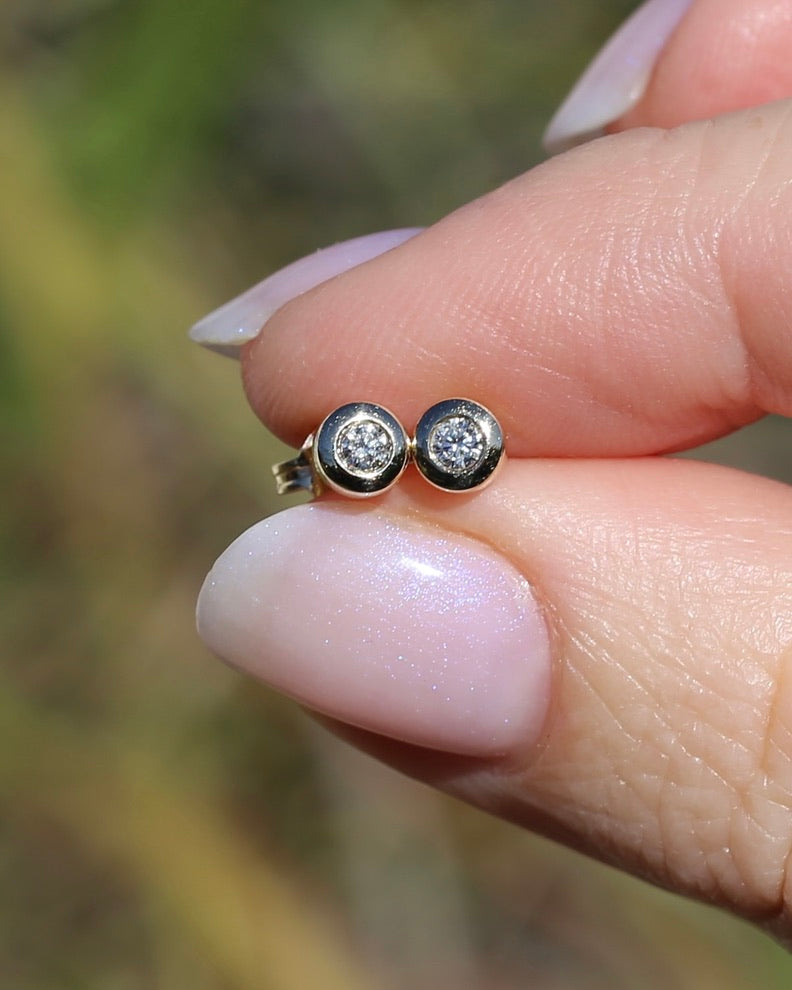 0.15ct Bezel Set Natural Diamond Studs, 9ct Yellow Gold, 0.85g