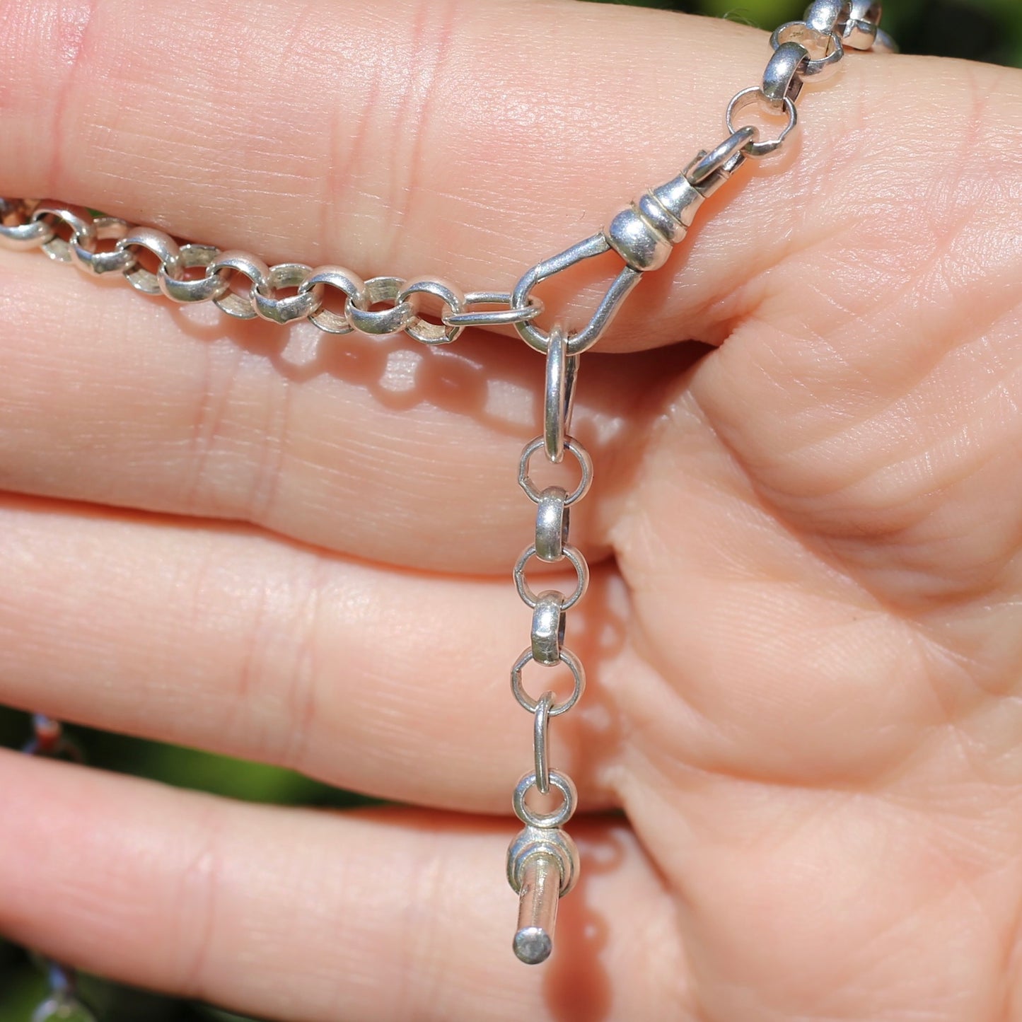 Silver Belcher Chain With Removable T-bar pendant and Albert Clasp, 46cm or 18 inches