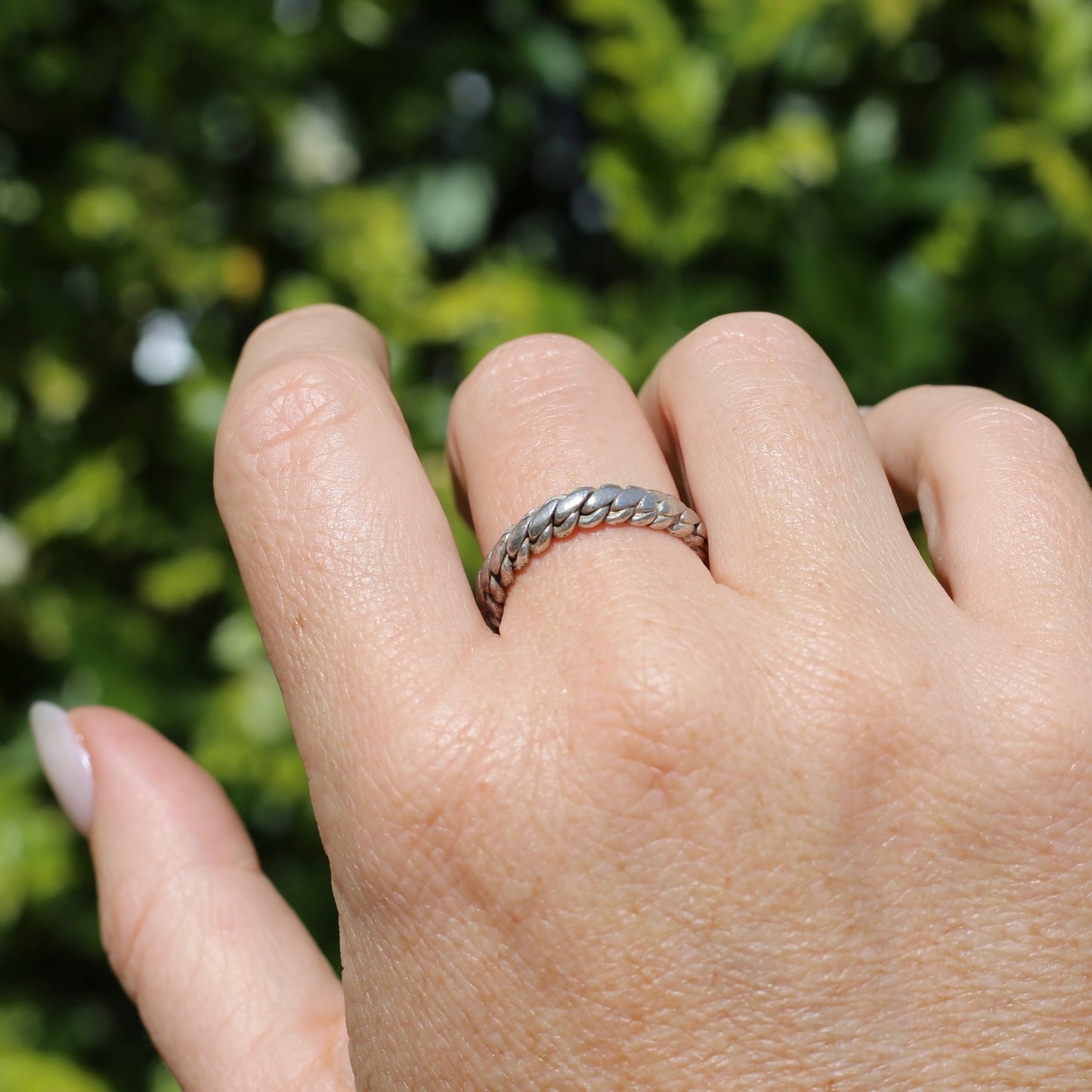 Rustic Silver Rope Ring, Sterling Silver, size R or 8.5