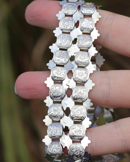 Antique Victorian Floral Book Chain, Silver, 45cm or 7.75 inches, 22.43g