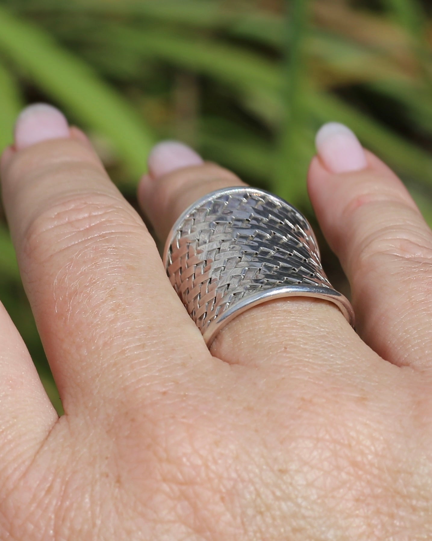 Woven Silver Cuff Ring, Sterling Silver, currently fits like a size P1/2 or Q - but easily sizeable, 8.2g