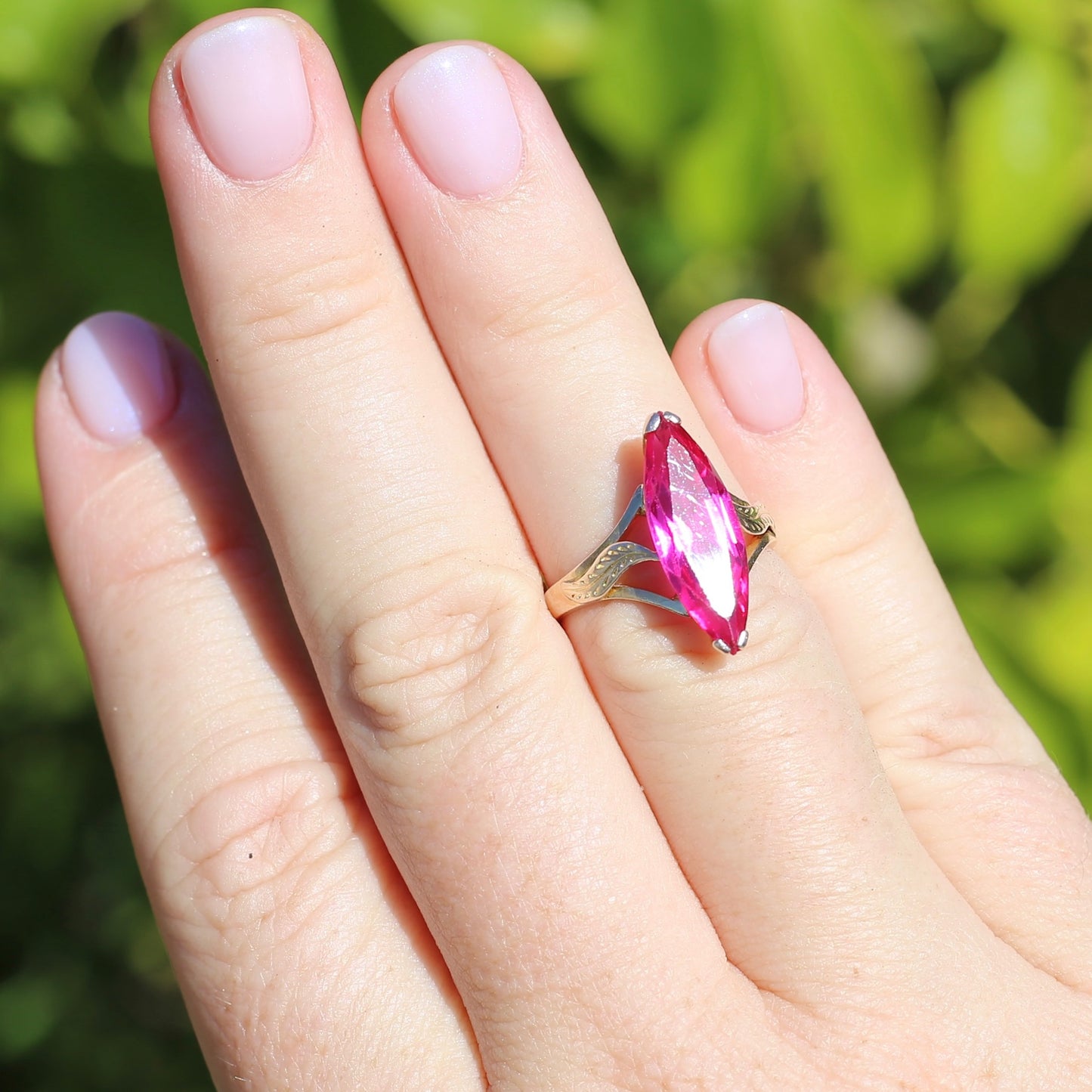 Mid Century Russian Synthetic Ruby Ring, 14ct Rosey Gold, size L1/2 or 6