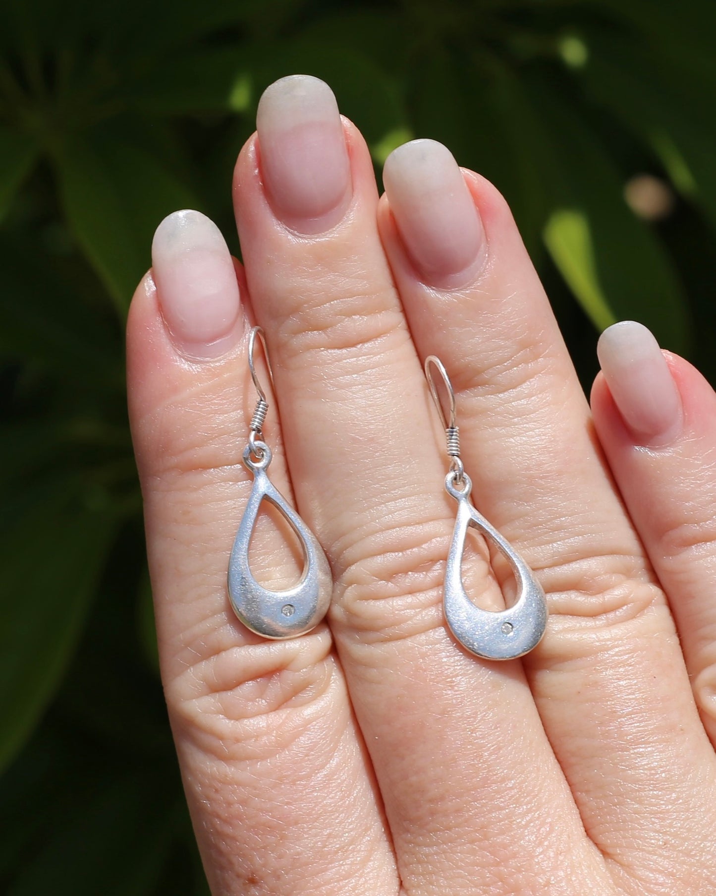 Sterling Silver & Diamond Tear Drop Ear Wire Drop Earrings, 3.3g