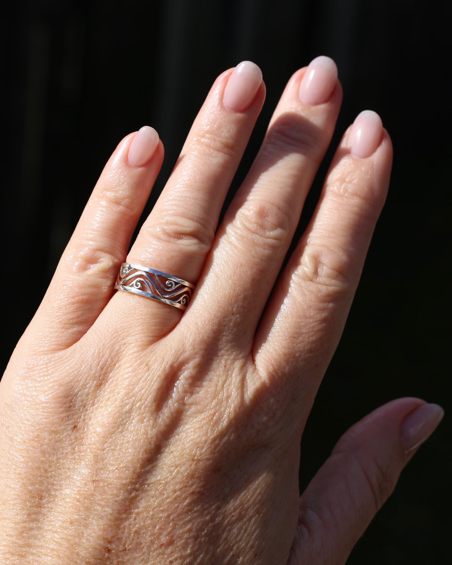 Silver and Rose Gold Filigree Swirl Band, Sterling Silver and 9ct Rose Gold, size P or 7.5 (fits more like an O)