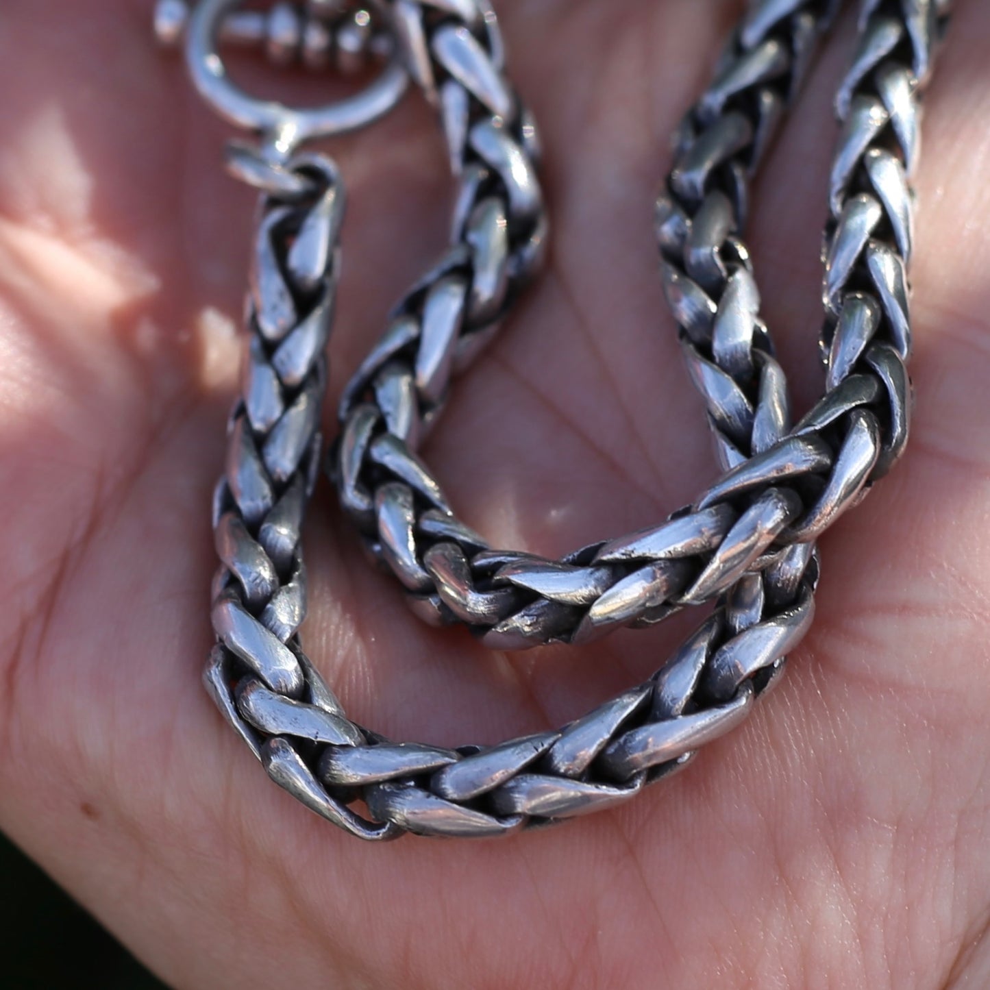 Chunky Plaited Silver Chain with T-Bar Toggle Clasp, 18inches or 46cm