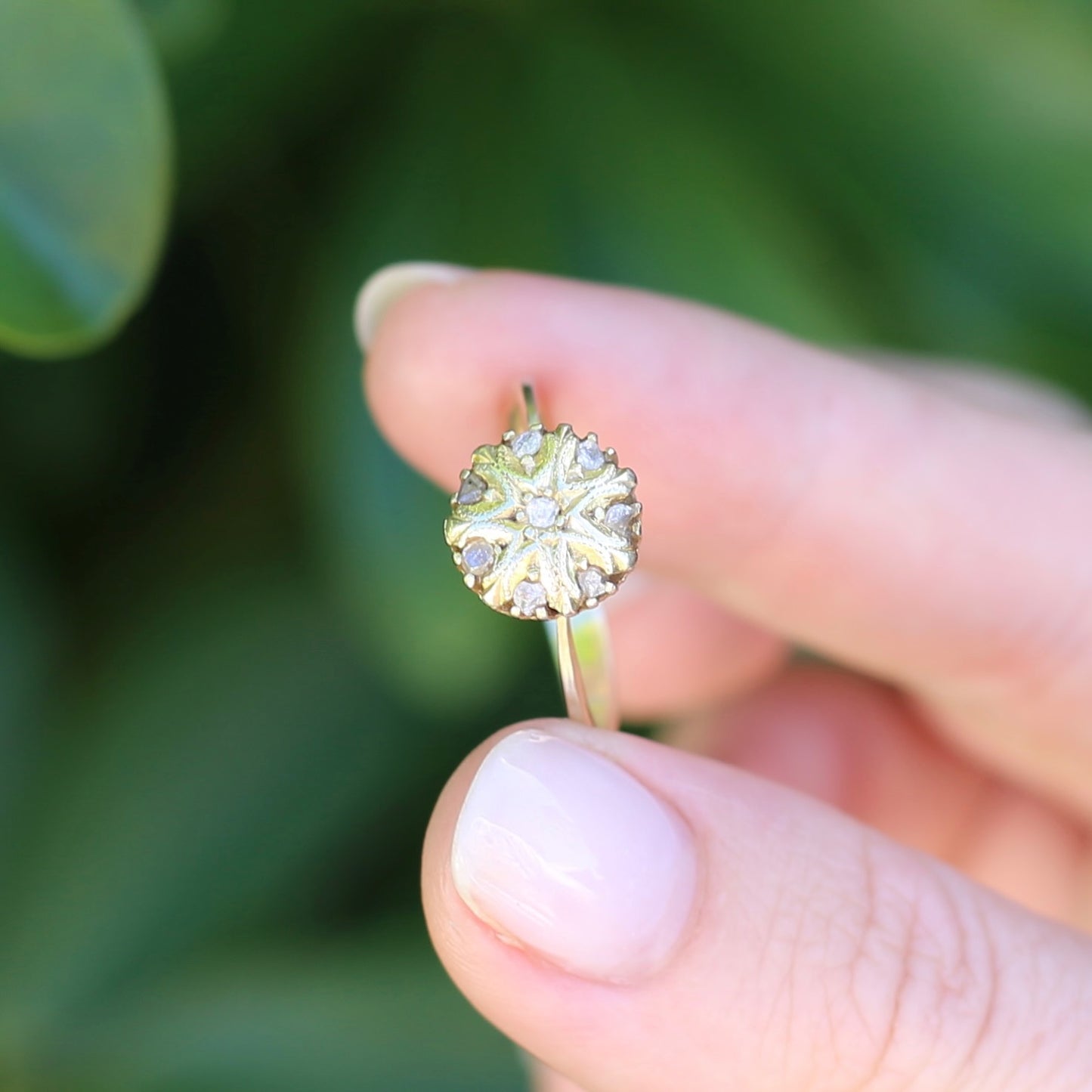 Rustic Handmade Likely Victorian Rose and Table Cut Diamond & Quartz Ring, approx 12ct Yellow Gold, size T or 9.5