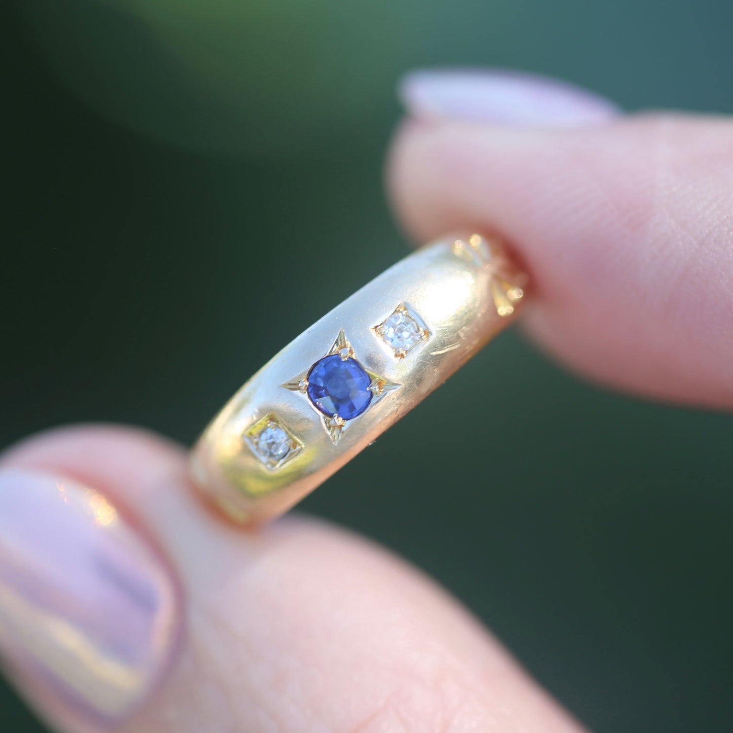 1896 Old Cut Sapphire and Diamond Gypsy Set Ring, 18ct Yellow Gold, size N or 6.75