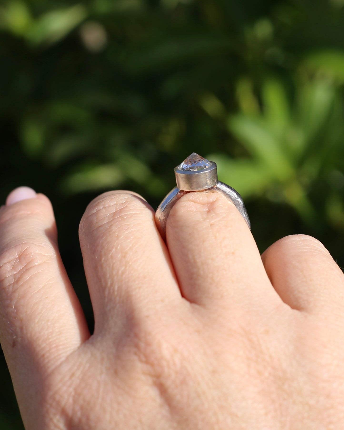 Bjorg Jewellery Inverse Set White Spinel Ring, Chunky Handmade Sterling Silver, size 6.5 or just under N