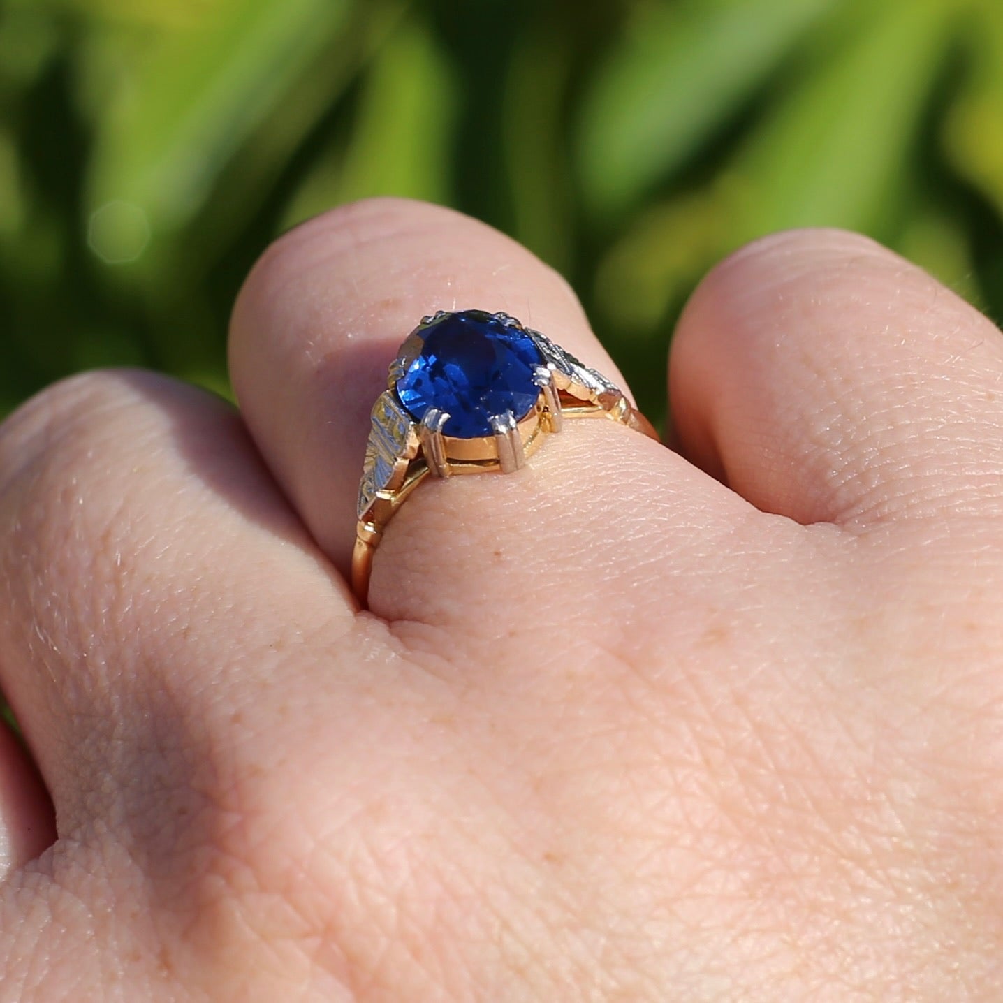 Early Australian Wendts Blue Spinel Ring, 18ct Gold & Platinum, size N or just smaller than 6.75