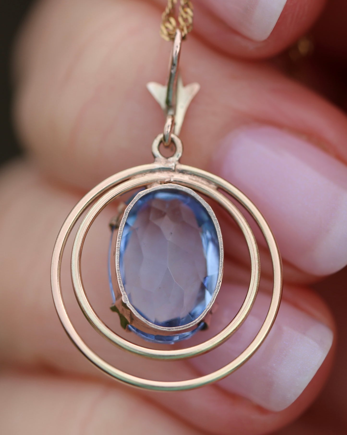 Circa 1940s Blue Glass Pendant, 9ct Old Rosey Gold, 2.35g