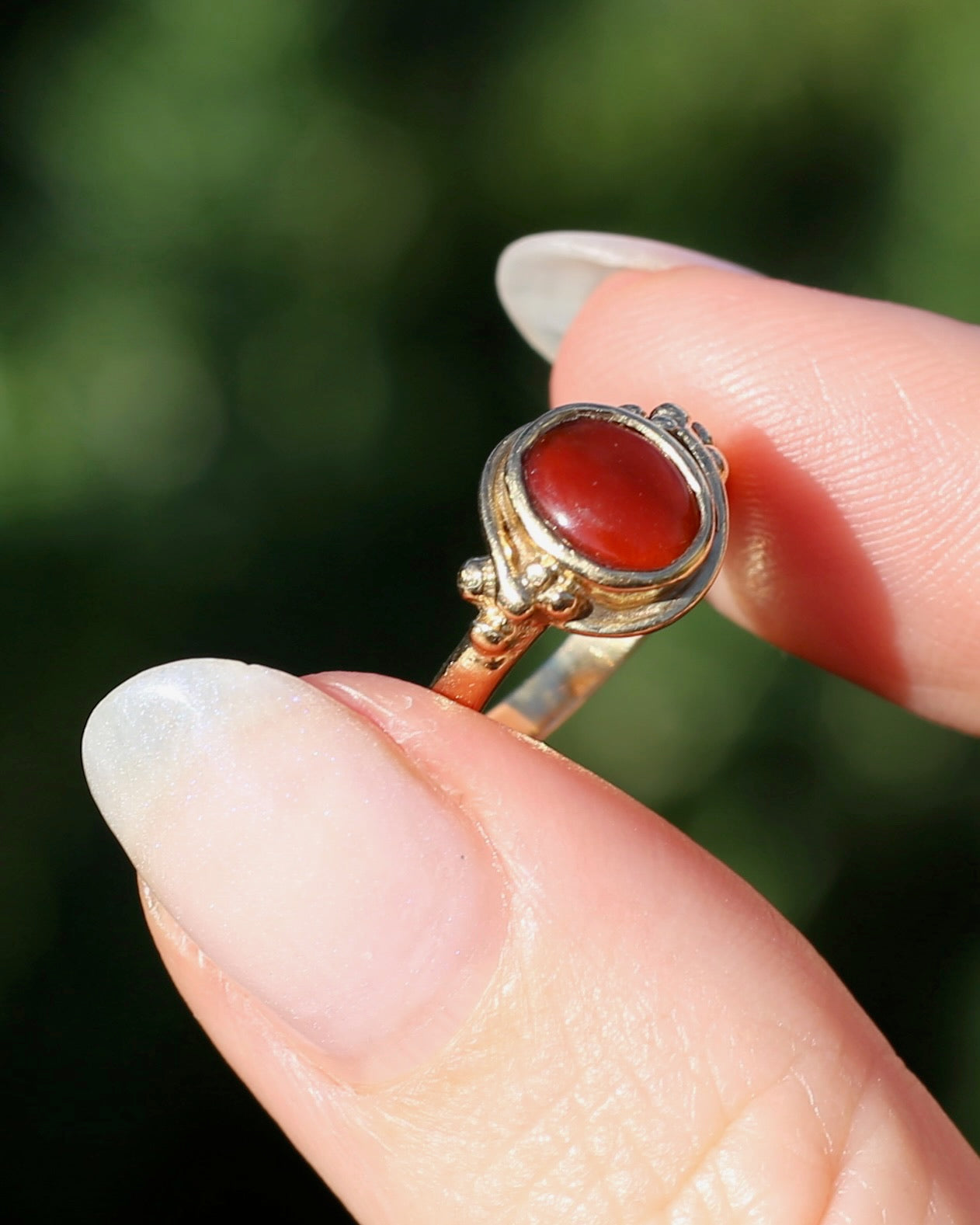 Bezel Set Carnelian Cabochon Signet Type Ring, 9ct Yellow Gold, size I1/2 or 4.5
