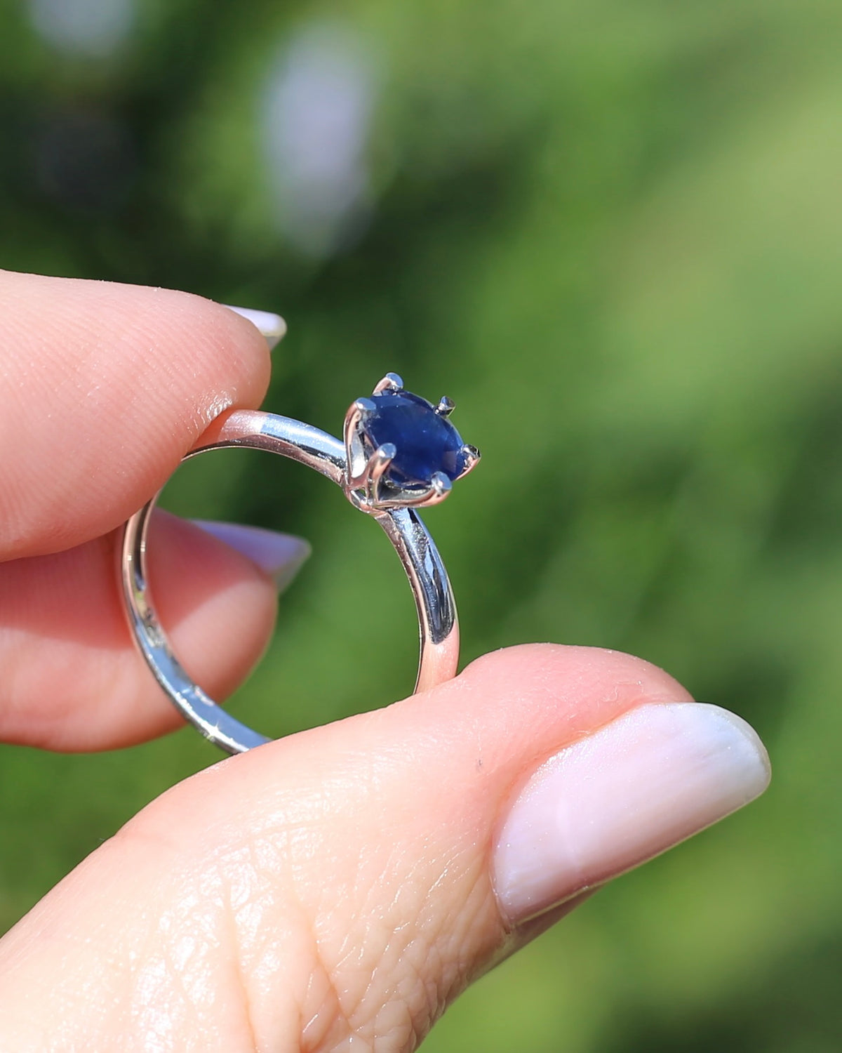 Natural 1.3ct Included Navy African Sapphire, Sterling Silver, size Q or just over 8, 2.03g