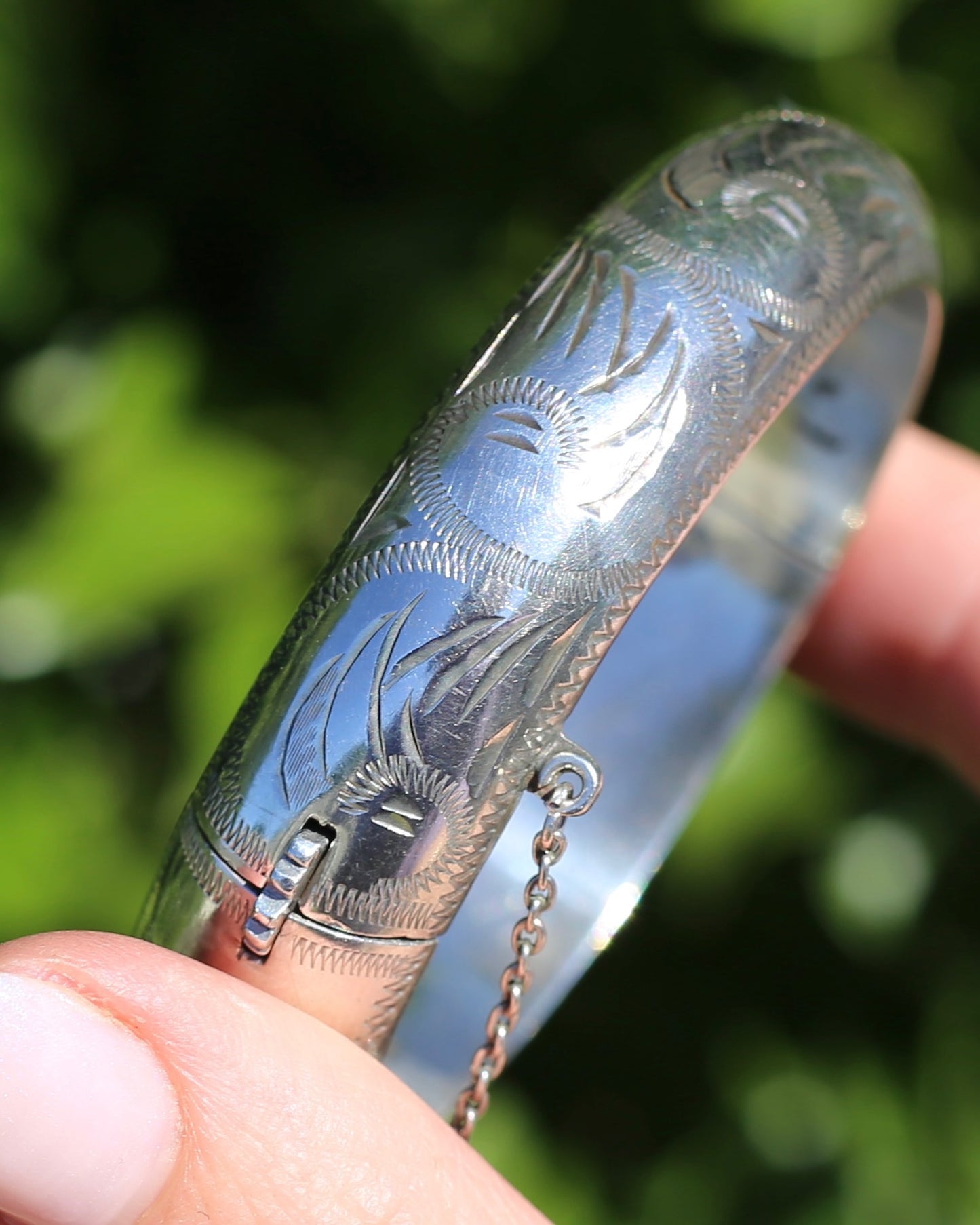 Vintage Hinged Engraved Silver Hollow Bangle, Sterling Silver