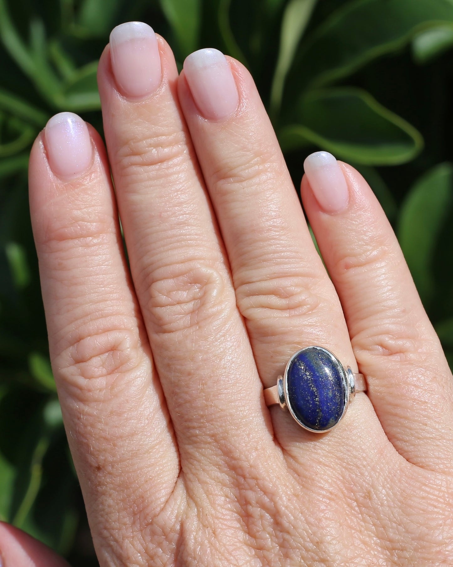 Lapis Cabochon in Silver Bezel Setting, Sterling Silver, size P1/2 or just under 8, 4.9g
