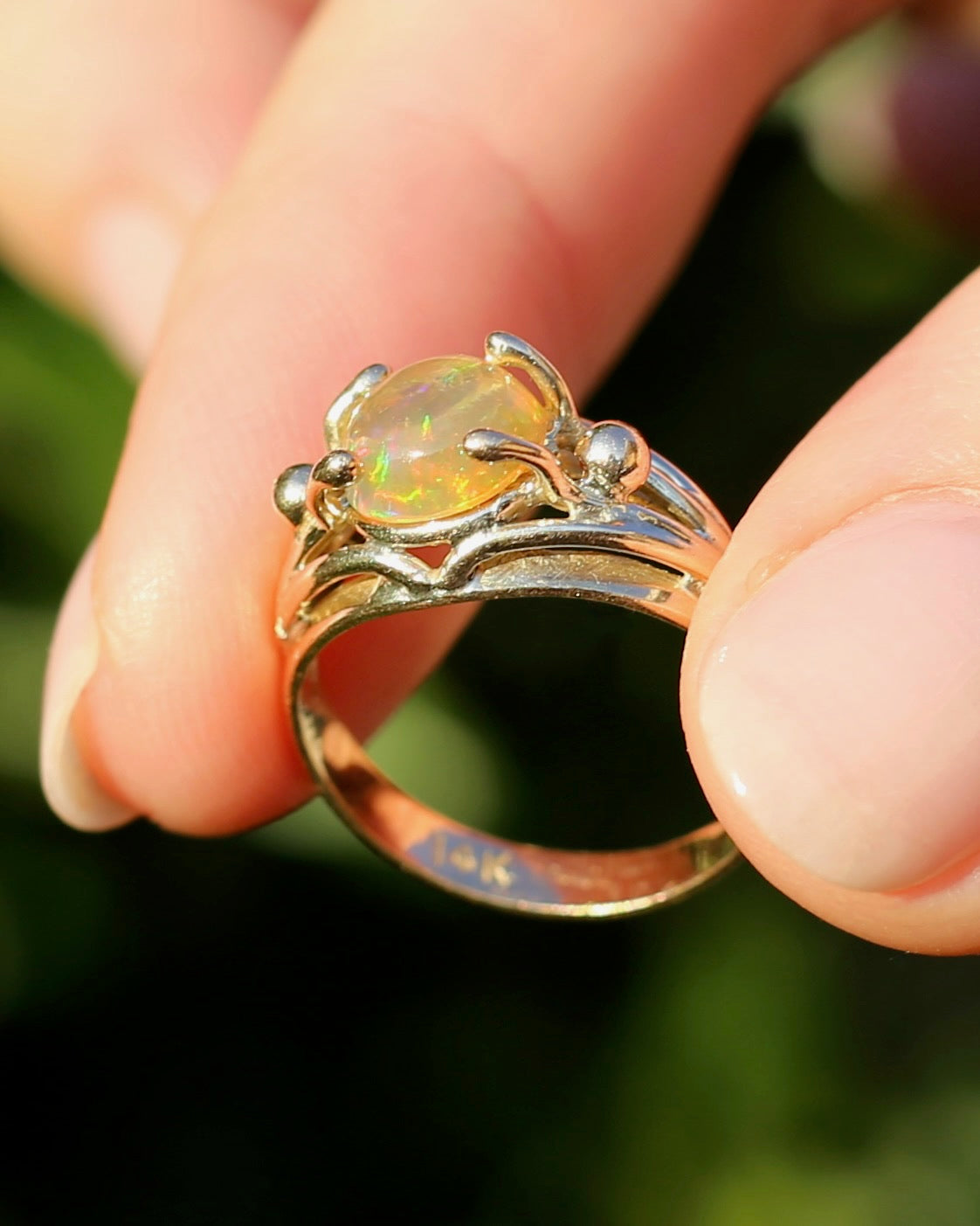 Mexican Opal Cabochon Ring, 14ct Yellow Gold, size 6 or L1/2