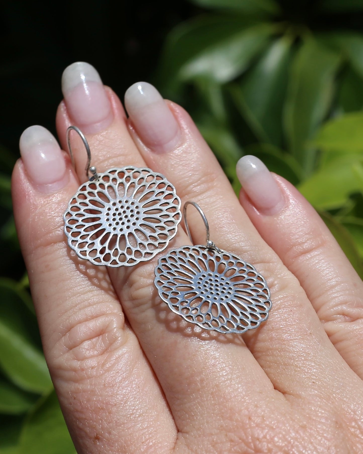 Silver Mandala Earrings on Earwires, Sterling Silver, 4.0g