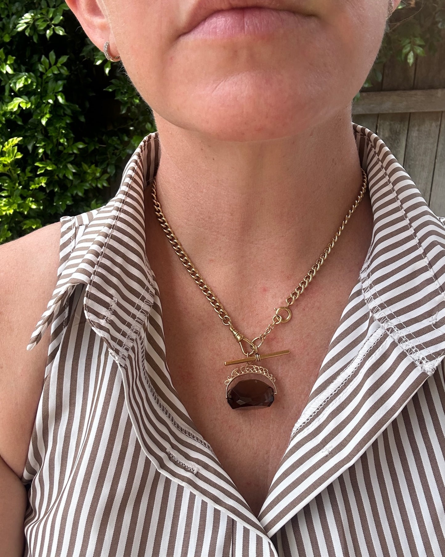 1975 Made Smoky Quartz Spinner Pendant, 9ct Yellow Gold, 8.99g