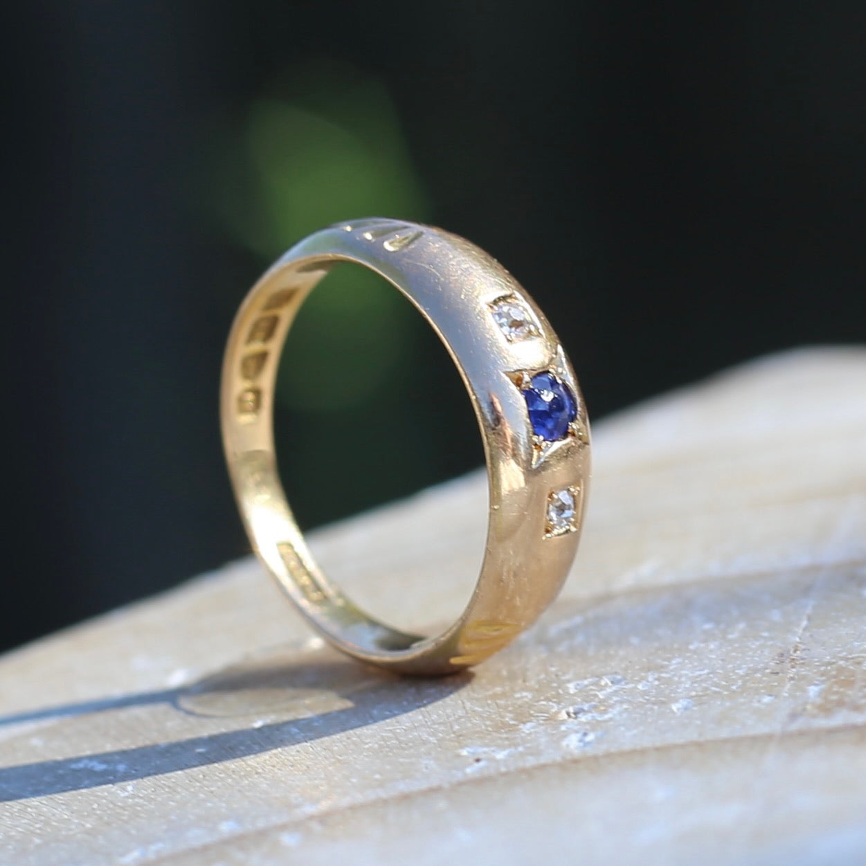 1896 Old Cut Sapphire and Diamond Gypsy Set Ring, 18ct Yellow Gold, size N or 6.75