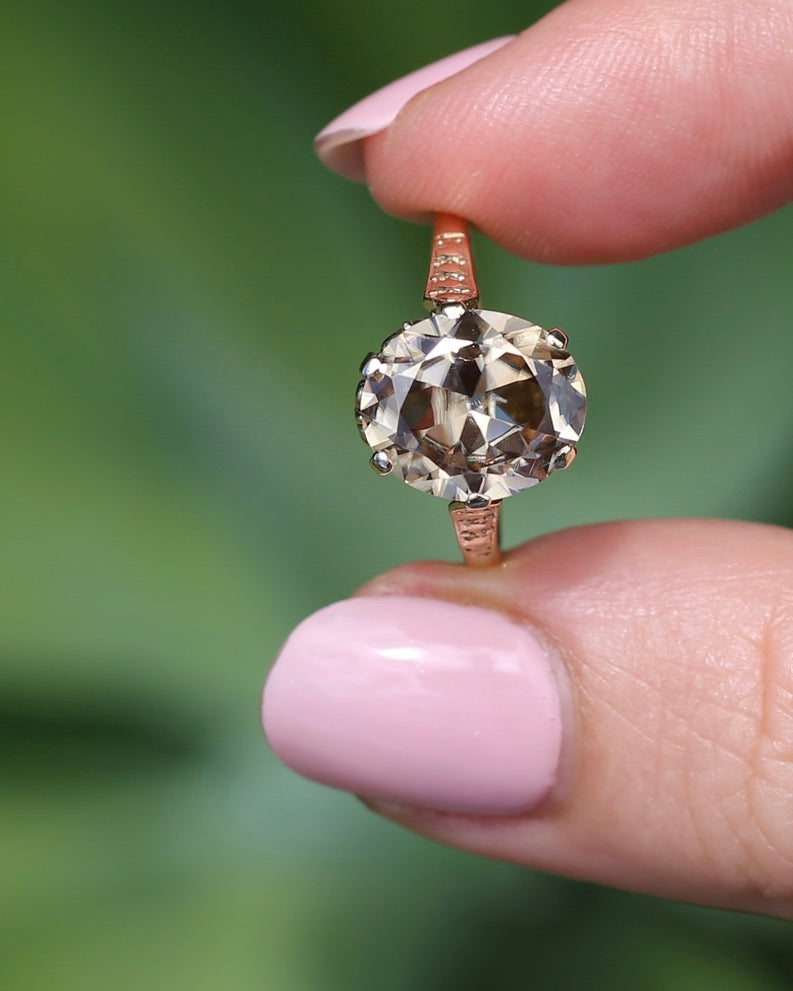 5.68ct Oval Natural Australian Zircon, In 1973 Birmingham Made Ring, 9ct Yellow Gold, size O1/2 or 7.5, 3.41g