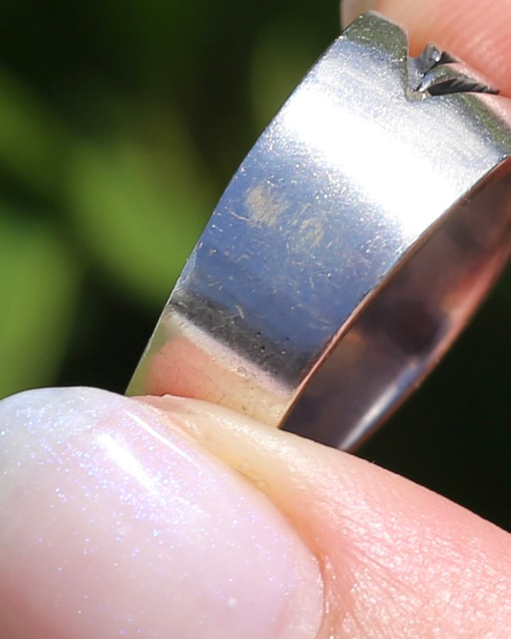 Silver Band with Black Rhodium Tribal Style Geometric Pattern, Sterling Silver, size 8 or Q, 7.6g