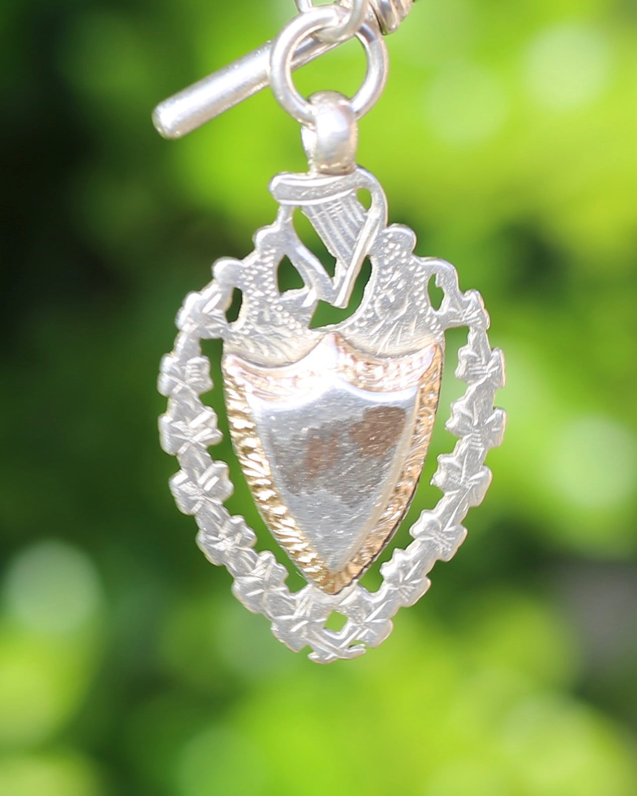 Birmingham Made 1903 Sterling Silver Watch Chains, Fob and T-bar, 47cm or 18.5 inches, 52,6g