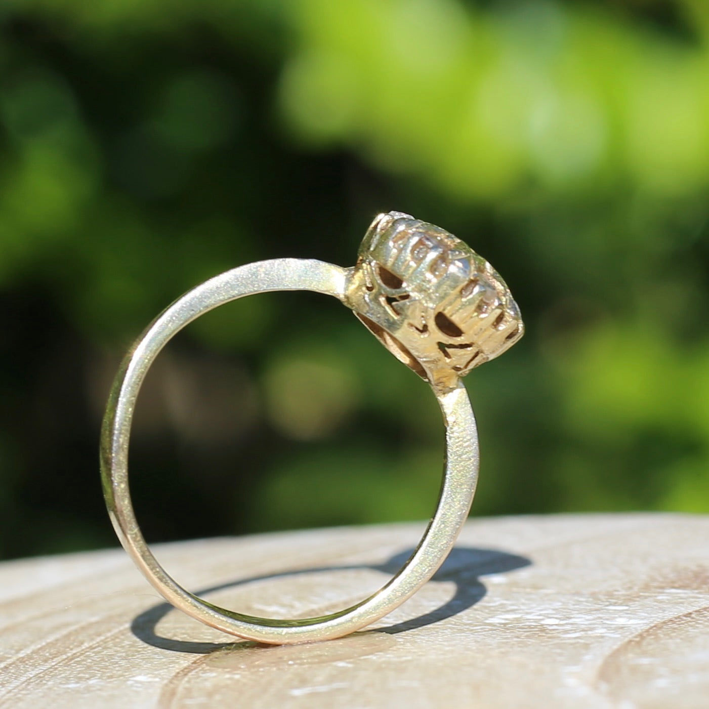 Rustic Handmade Likely Victorian Rose and Table Cut Diamond & Quartz Ring, approx 12ct Yellow Gold, size T or 9.5