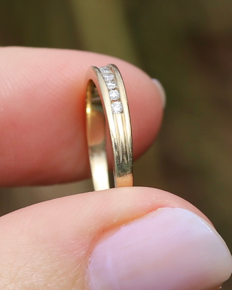 0.2ct Channel Set Natural Diamond Band, 9ct Yellow Gold, size P or just over 7.5, 1.78g
