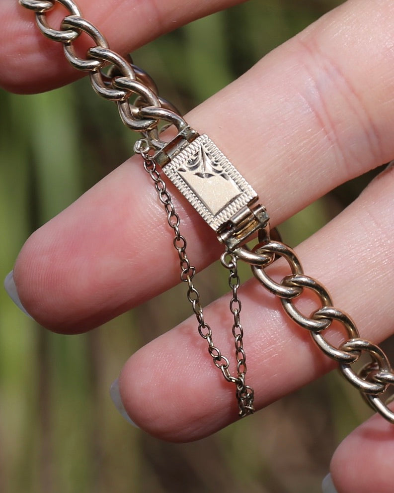 Vintage Australian Rodd and Co. Curb Bracelet with Safety Chain, 15.3g, 18.5cm or 7.25 inches