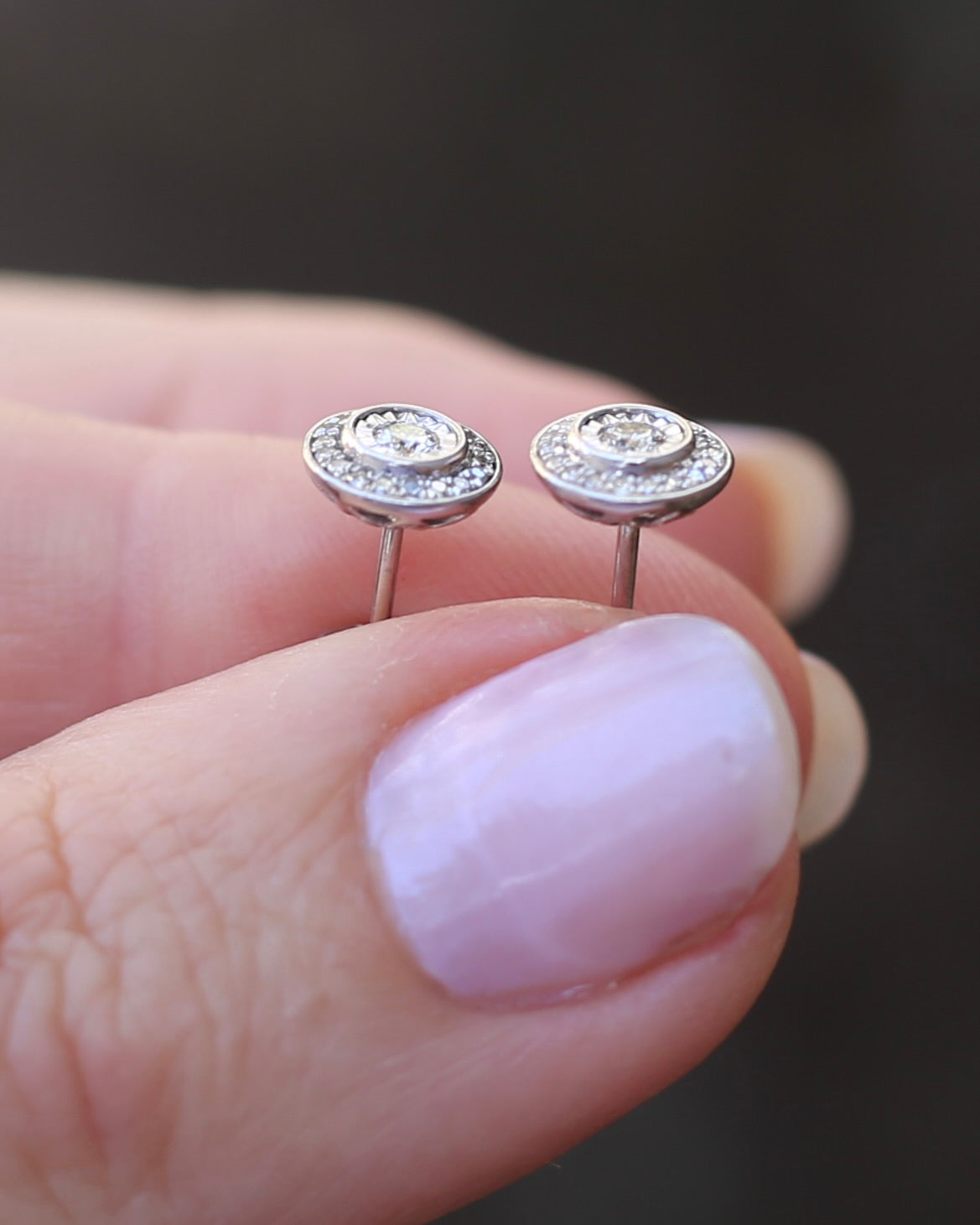 Natural Diamond Cluster Target Studs, 9ct White Gold, 7.5mm wide, 1.38g