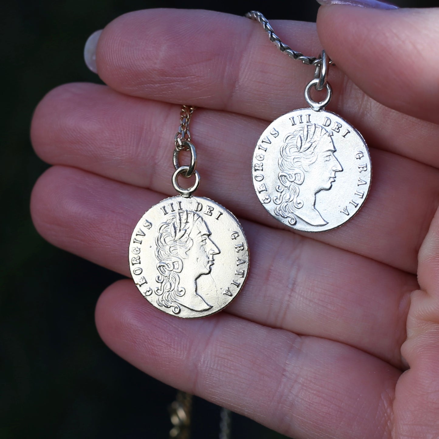 In Memory of the Good Old Days 1788 Gambling Token Pendant - King George III Reverse, Silver and 9ct Gold