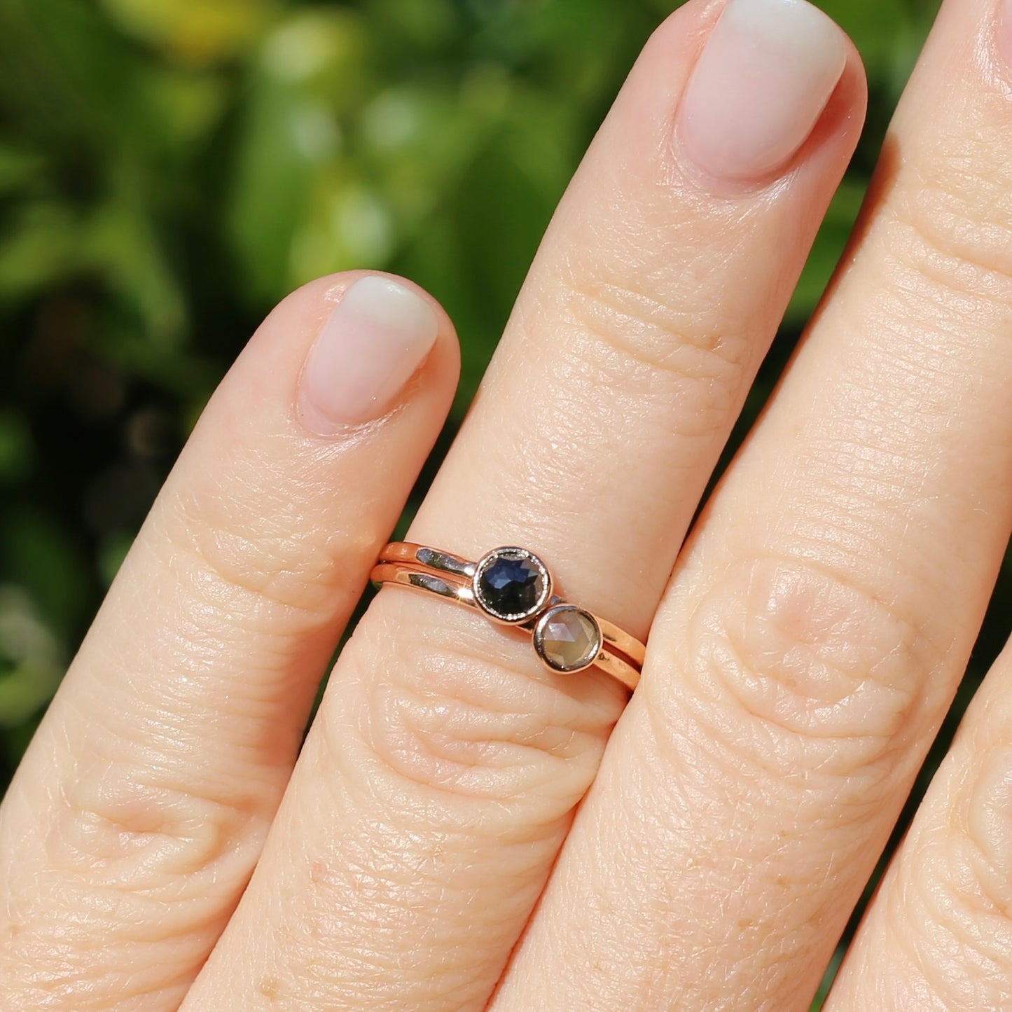 Rose Cut Black Diamond/ Moissanite Ring, 14ct Rose Gold, size 6 or L1/2