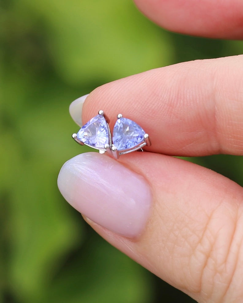 Trillion Cut Tanzanite Earrings, 14ct White Gold, 1.32g