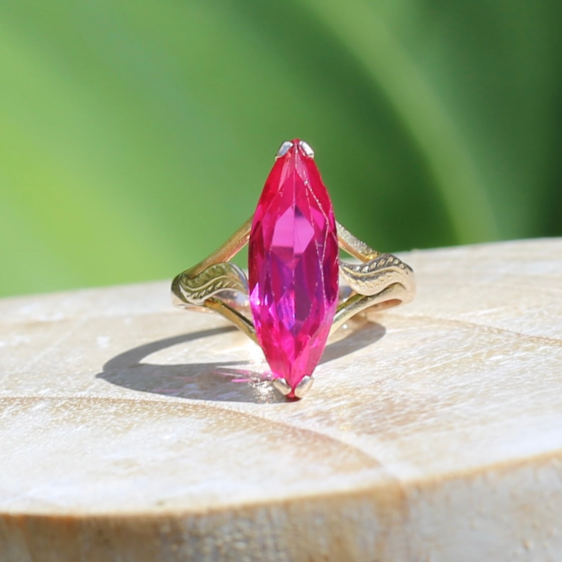 Mid Century Russian Synthetic Ruby Ring, 14ct Rosey Gold, size L1/2 or 6