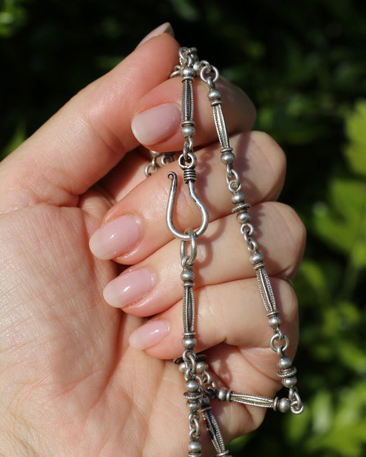 Vintage Silver Fancy Link Chain with Removable Moving T-bar, 48cm or 19 inches, 29.9g