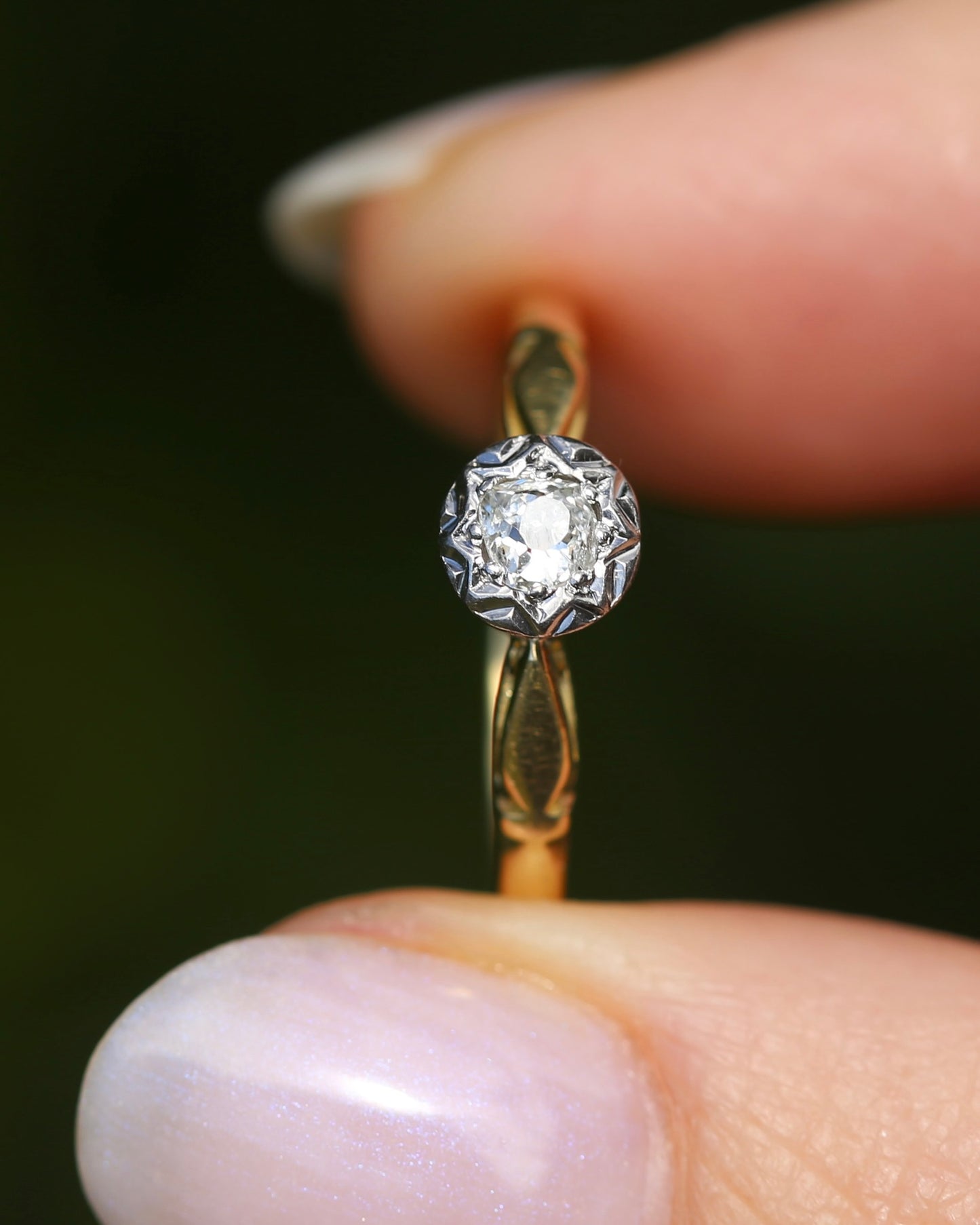 Circa 1930s Old Cut Solitaire, 18ct Yellow Gold and Diamond, size 7 or N1/2