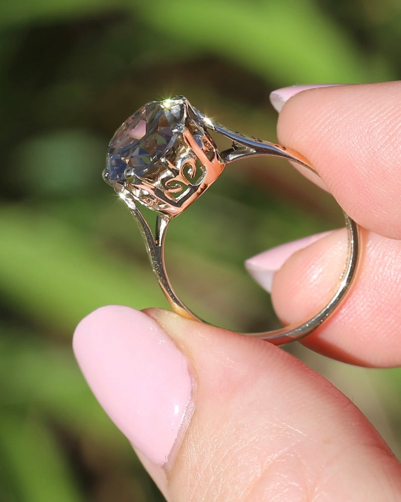 5.68ct Oval Natural Australian Zircon, In 1973 Birmingham Made Ring, 9ct Yellow Gold, size O1/2 or 7.5, 3.41g