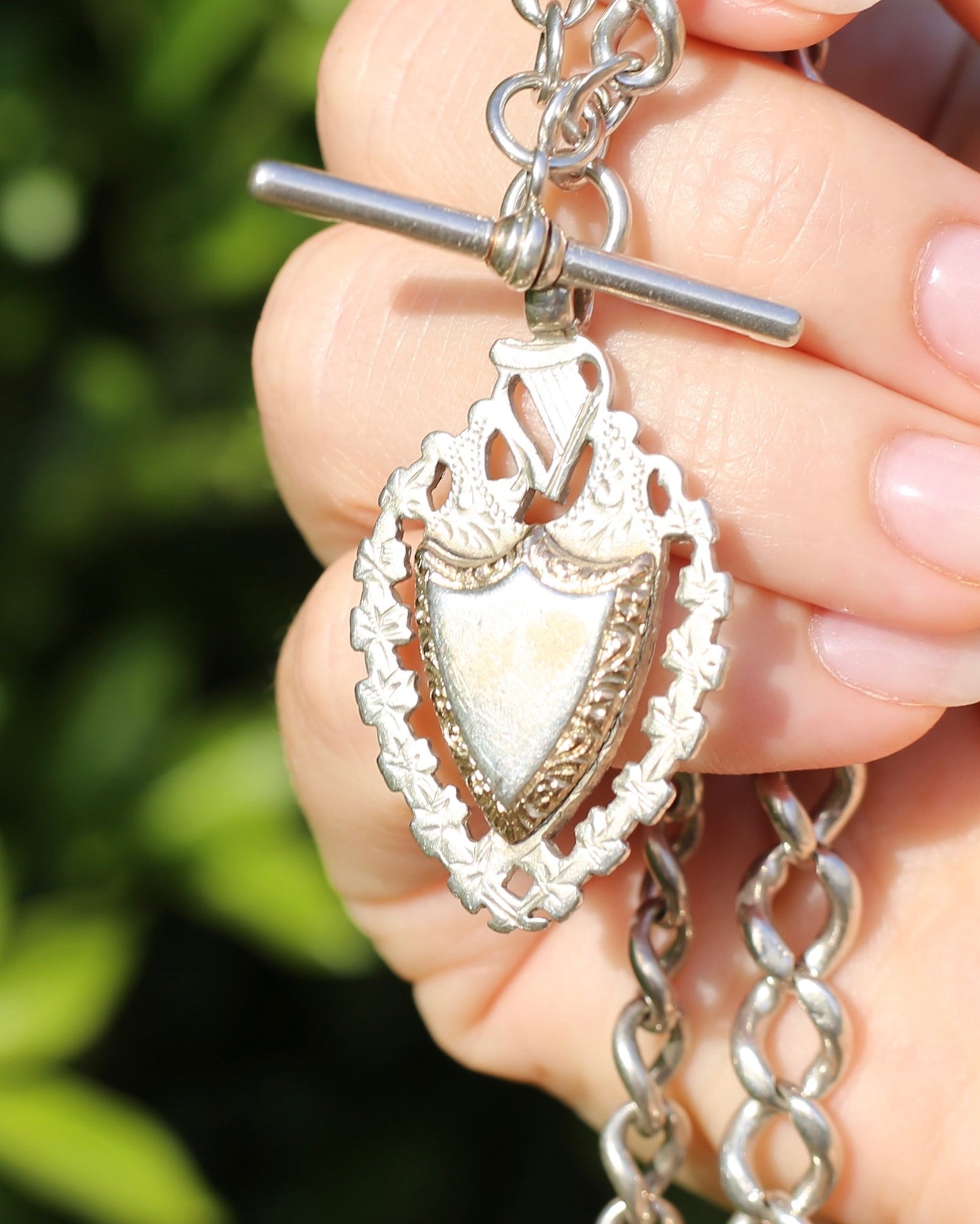 Birmingham Made 1903 Sterling Silver Watch Chains, Fob and T-bar, 47cm or 18.5 inches, 52,6g