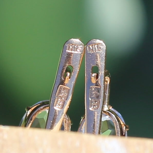 Vintage Russian Pale Lilac Blue Spinel Earrings with Lever Backs, 14ct Rosey Gold, 3.03g