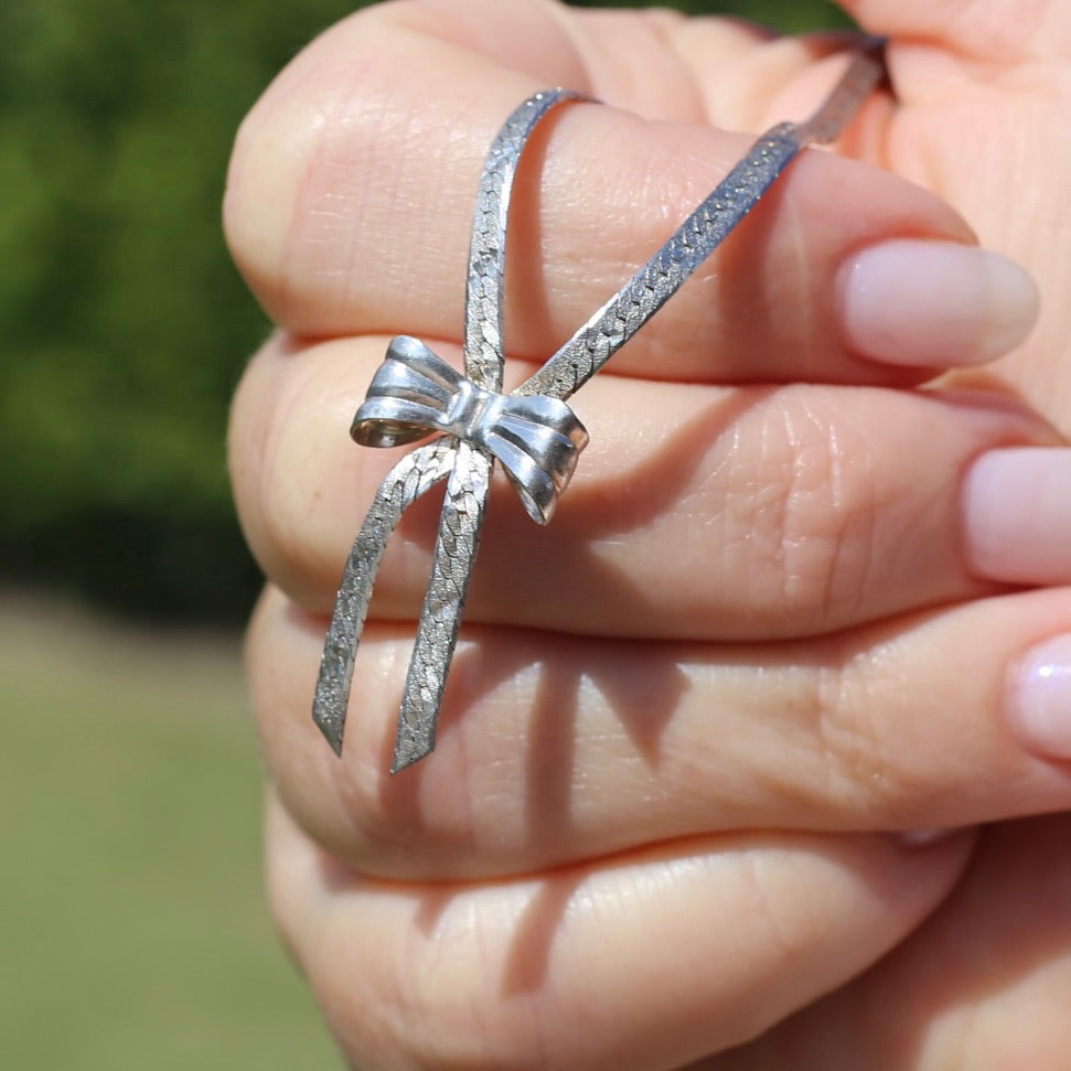 Vintage Bow Serpentine Neckalce and Bracelet, Sterling Silver