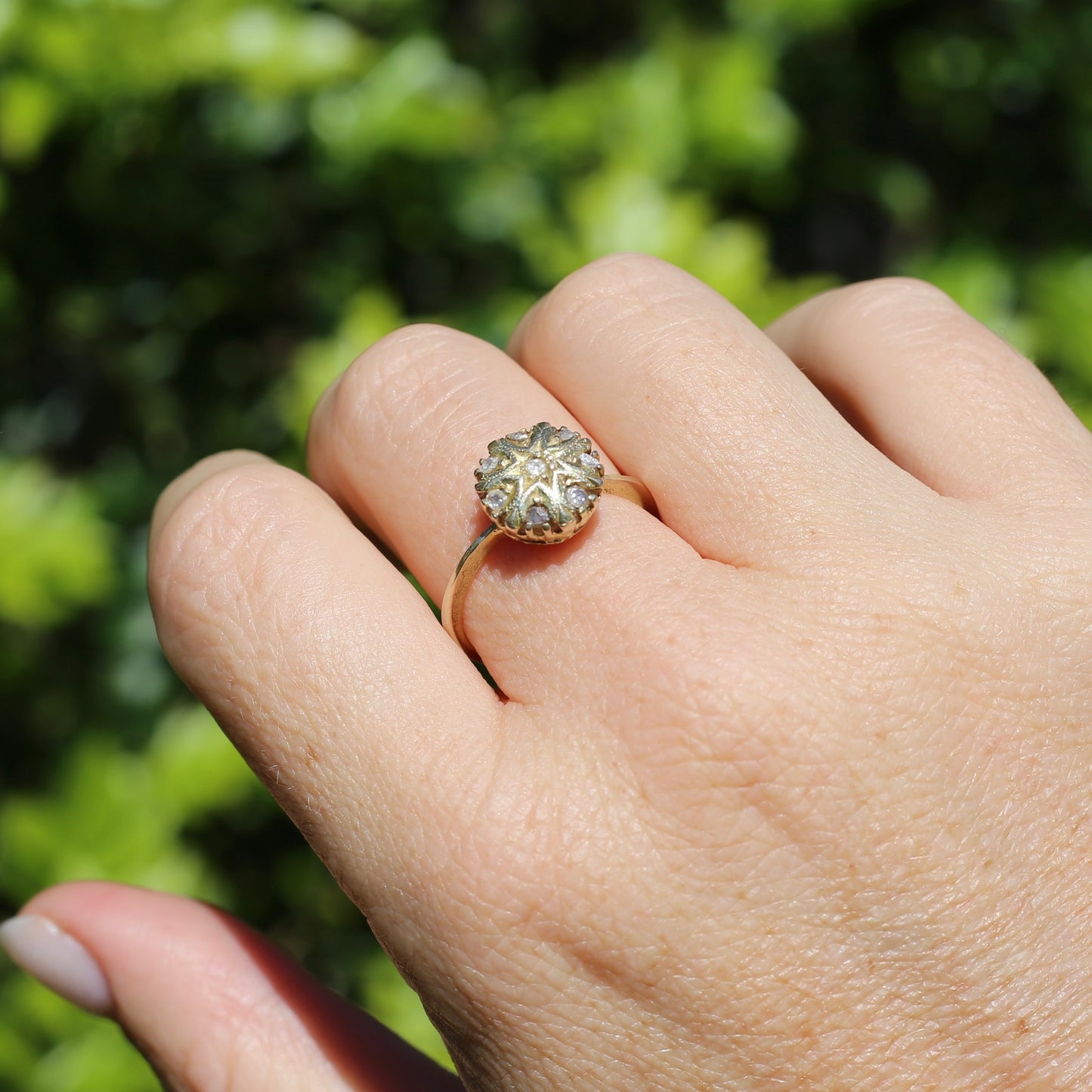 Rustic Handmade Likely Victorian Rose and Table Cut Diamond & Quartz Ring, approx 12ct Yellow Gold, size T or 9.5