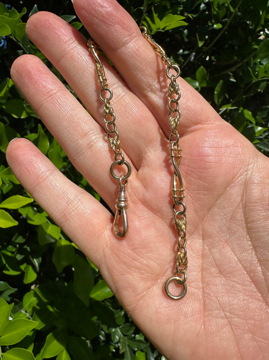 9ct Yellow Gold Fancy Twisted Trombone and Love Link Bracelet or Watch Chain Extender, 10.23g 20.5cm