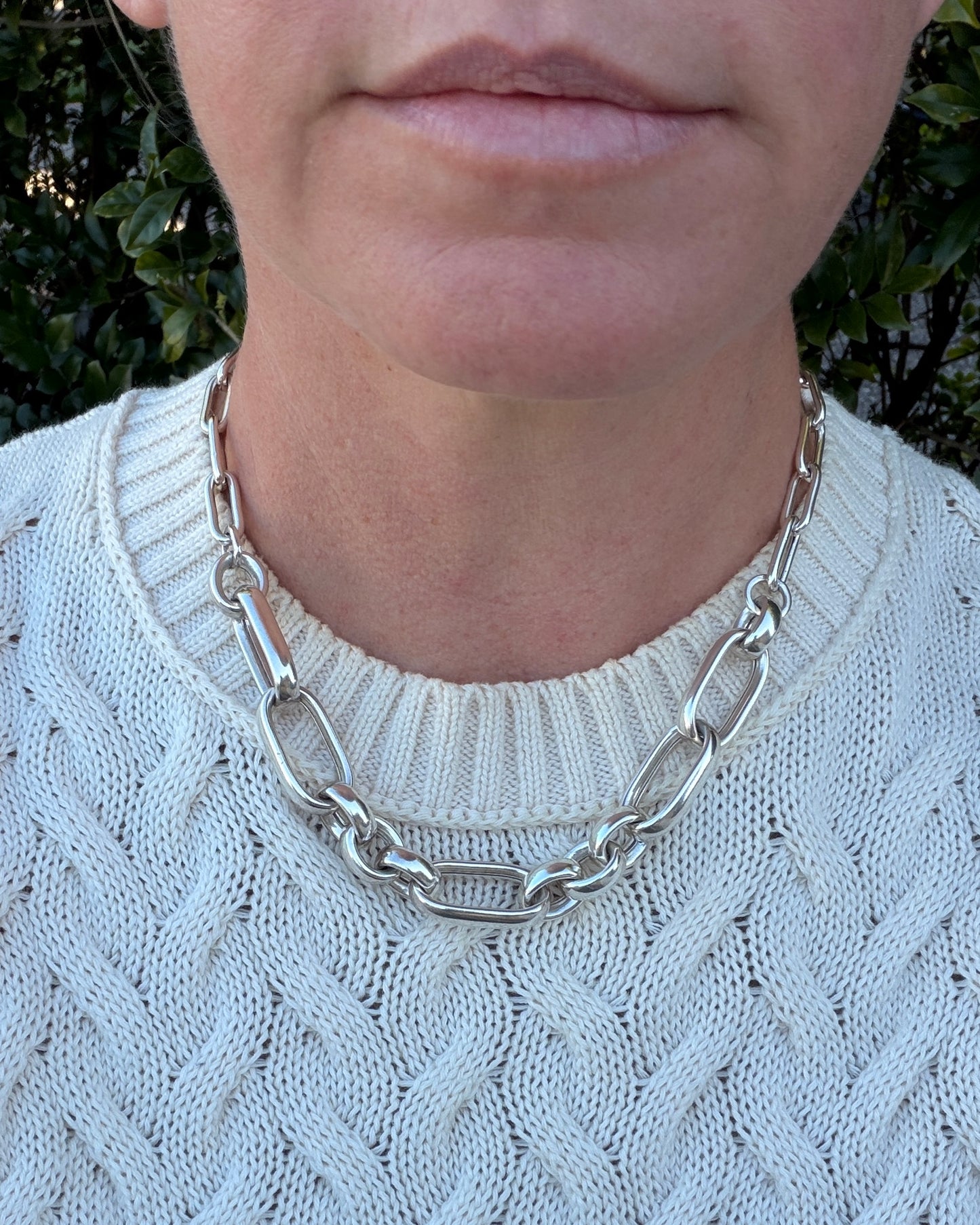 Australian Brand Semi Hollow Chunky Silver PaperClip Style Necklace, 39.7g, 45.5cm