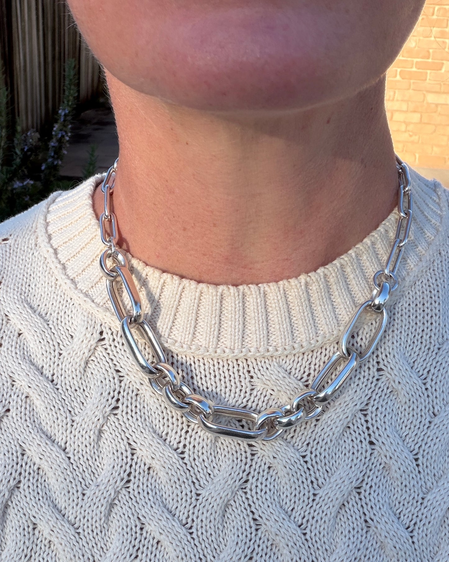 Australian Brand Semi Hollow Chunky Silver PaperClip Style Necklace, 39.7g, 45.5cm