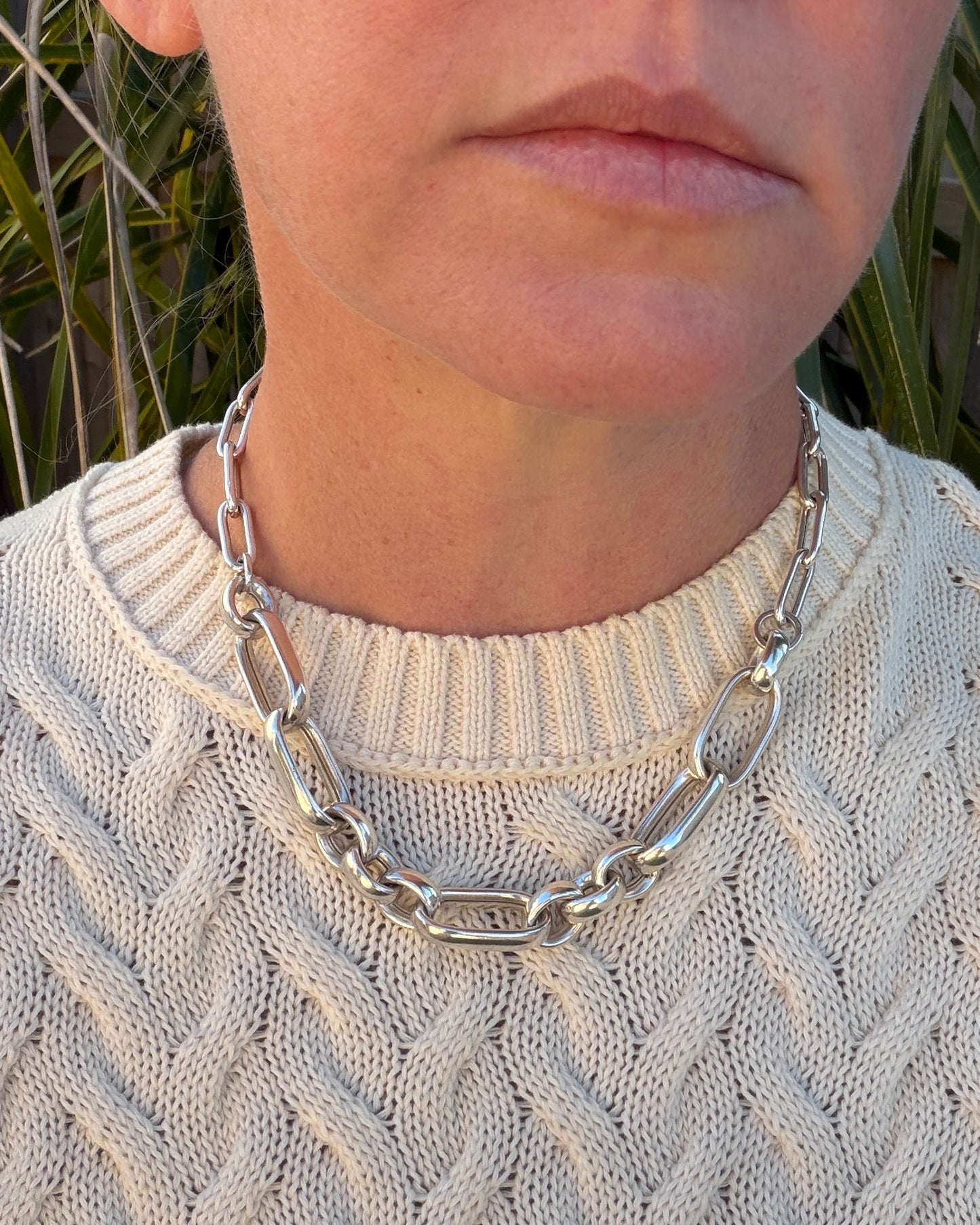 Australian Brand Semi Hollow Chunky Silver PaperClip Style Necklace, 39.7g, 45.5cm